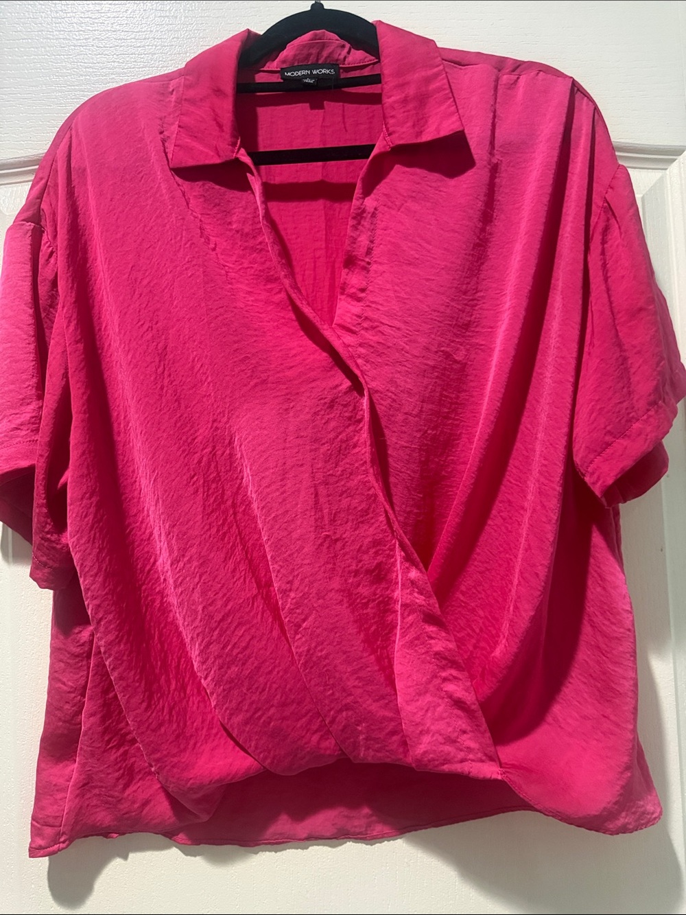Modern Works Fuchsia Draped Short-Sleeve Blouse